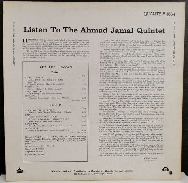 The Ahmad Jamal Quintet - Listen to the Ahmad Jamal Quintet