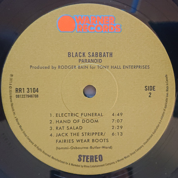 Black Sabbath - Paranoid Vinyl Record