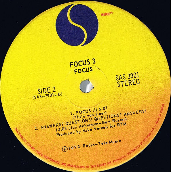 Focus - Focus 3 Vinyl Record