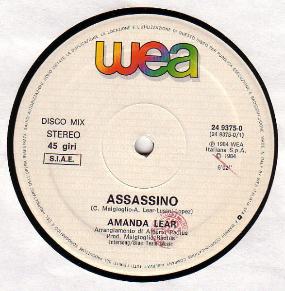 Amanda Lear - Assassino - 1984