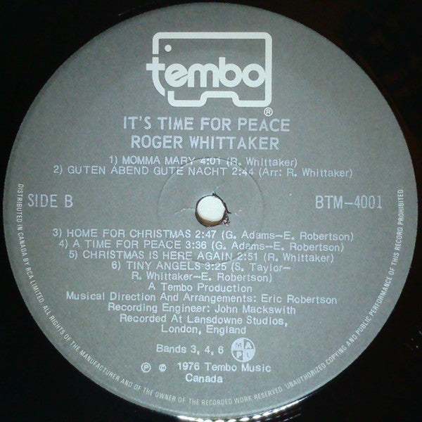 Roger Whittaker - A Time For Peace (The Roger Whittaker Christmas Album) - 1976