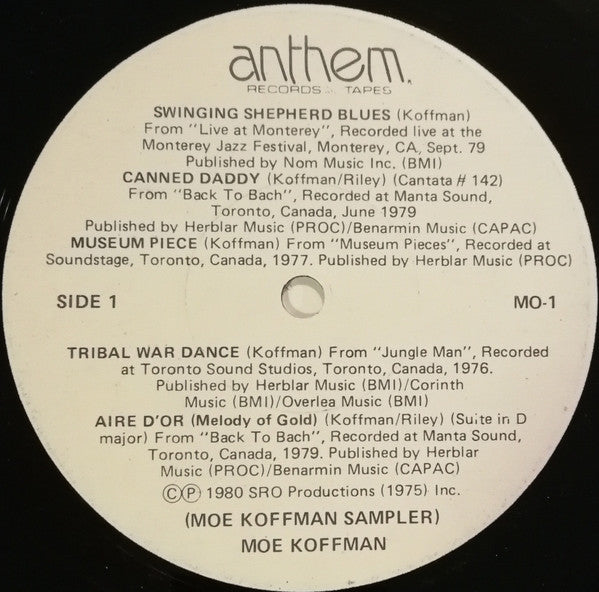 Moe Koffman Quintet - Oakville Place Presents Moe Koffman Jazz Quintet [Moe Koffman Sampler]  - 1980