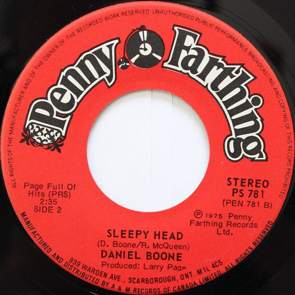 Daniel Boone - Beautiful Sunday/Sleepy Head - 1975