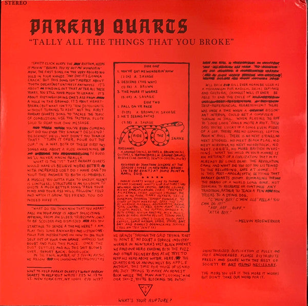 Parkay Quarts - Tally All The Things That You Broke Vinyl Record