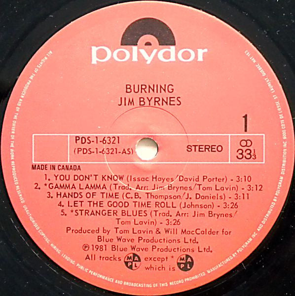 Jim Byrnes - Burning Vinyl Record