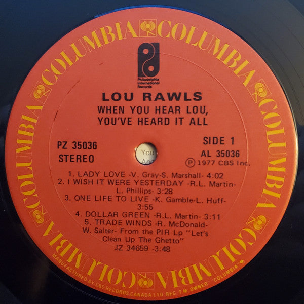 Lou Rawls - When You Hear Lou, You've Heard It All Vinyl Record