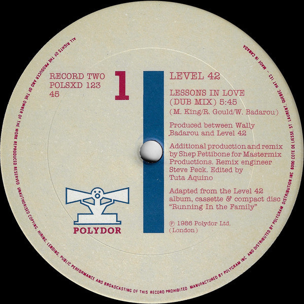 Level 42 - Lessons In Love (Shep Pettibone Remixes) - 1986