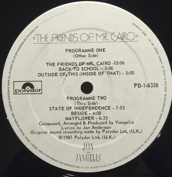 Jon & Vangelis - The Friends Of Mr Cairo