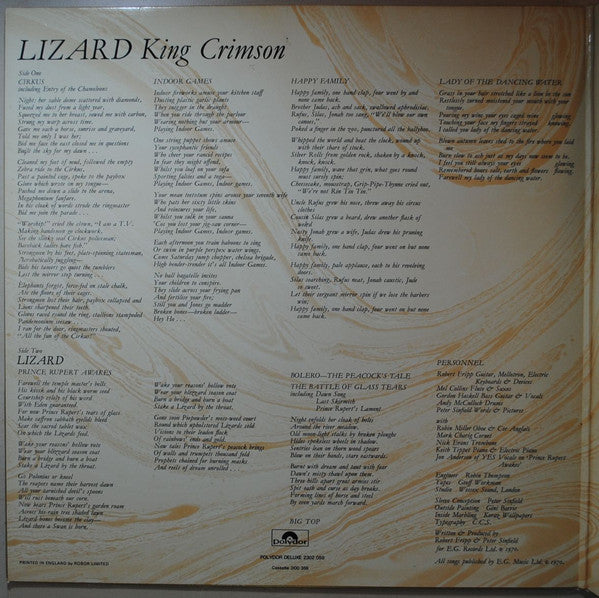 King Crimson - Lizard Vinyl Record