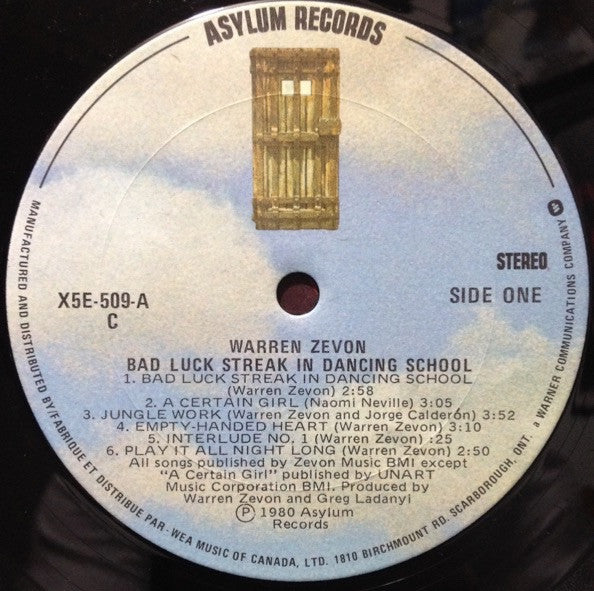 Warren Zevon - Bad Luck Streak In Dancing School Vinyl Record