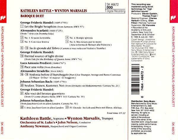 Kathleen Battle • Wynton Marsalis - Baroque Duet (CD) - 1992