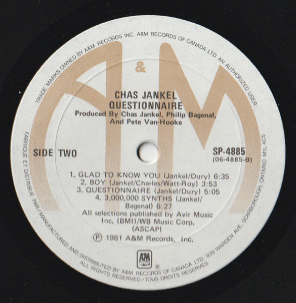 Chas Jankel - Questionnaire - 1981
