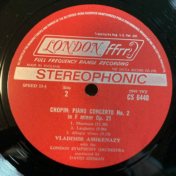Johann Sebastian Bach / Frédéric Chopin - Vladimir Ashkenazy, David Zinman, London Symphony Orchestra - Concerto In D Minor / Concerto No. 2 In F Minor - 1965