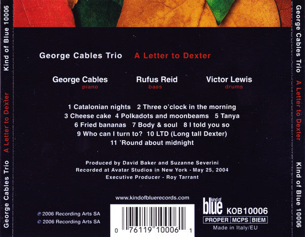 George Cables Trio - George Cables, Victor Lewis, Rufus Reid - A Letter To Dexter (CD) - 2006