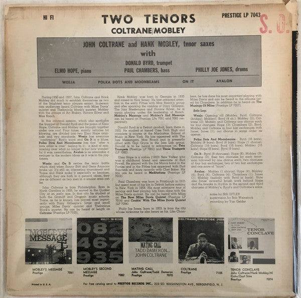 John Coltrane & Hank Mobley - Two Tenors Vinyl Record