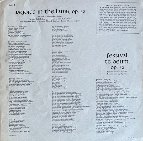 Robert Shaw Chorale, The : Benjamin Britten - A Ceremony Of Carols / Rejoice In The Lamb / Festival Te Deum -