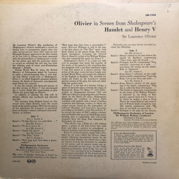 Laurence Olivier - In Scenes From Shakespeare's Hamlet And Henry V -