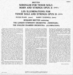 Benjamin Britten, Peter Pears, Barry Tuckwell, London Symphony Orchestra, English Chamber Orchestra - Serenade For Tenor, Horn & Strings / Les Illuminations - 1967