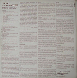 Various - Deep Lancashire Songs And Ballads Of The Industrial North West - 1968