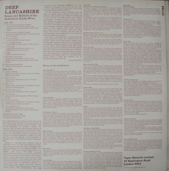 Various - Deep Lancashire Songs And Ballads Of The Industrial North West - 1968