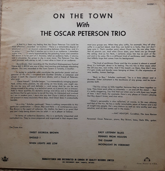 The Oscar Peterson Trio - On The Town With The Oscar Peterson Trio