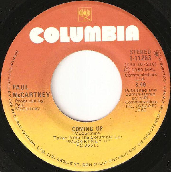 Paul McCartney - Coming Up - 1980