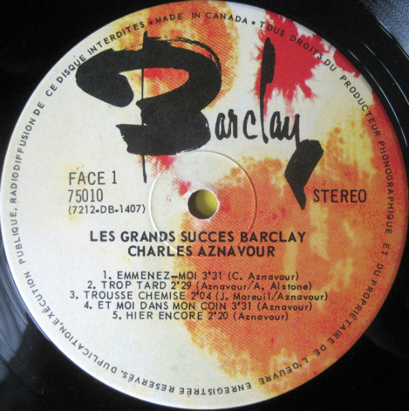 Charles Aznavour - Les Grands Succès Barclay Vol 10 - 1972