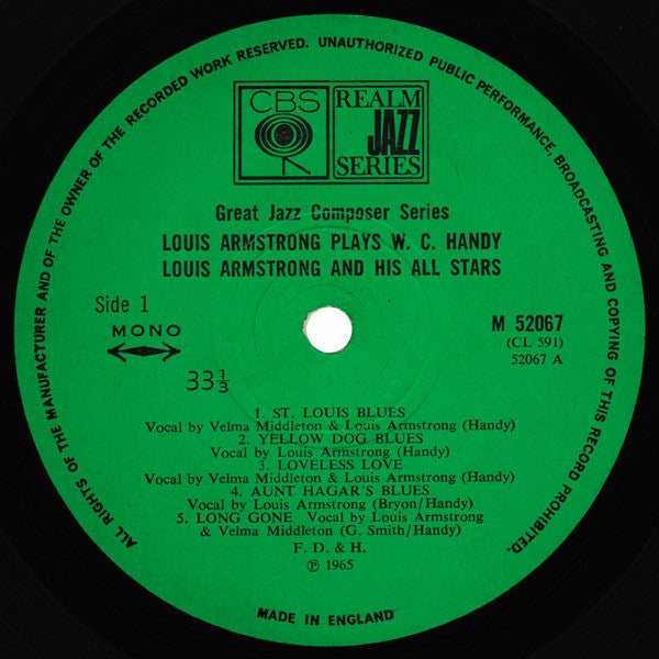 Louis Armstrong - Louis Armstrong Plays W.C. Handy Vinyl Record