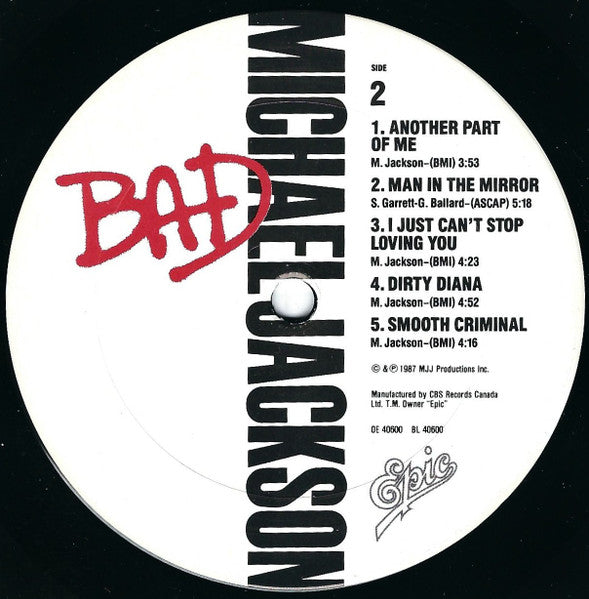 Michael Jackson - Bad Vinyl Record