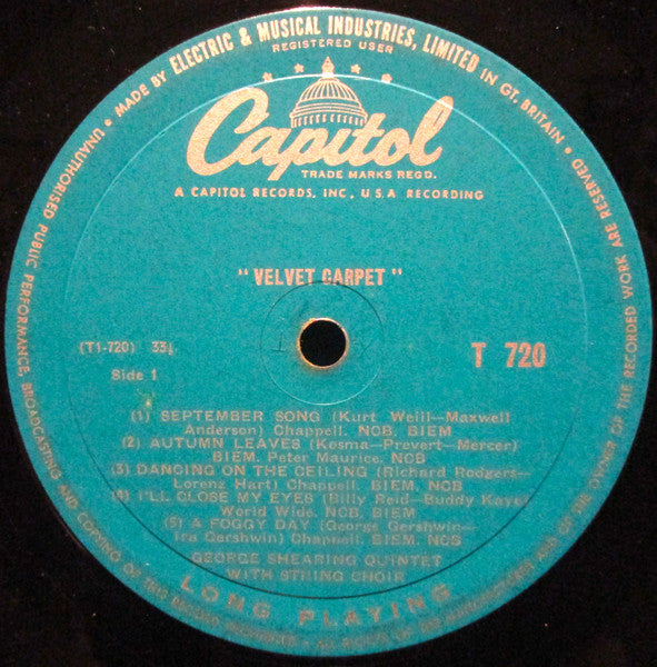 George Shearing Quintet, The - Velvet Carpet - 1956