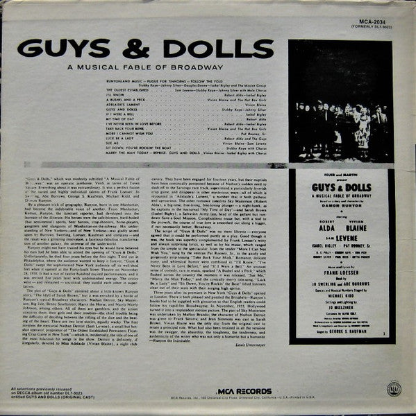 Frank Loesser - Guys & Dolls: A Musical Fable Of Broadway - 1973