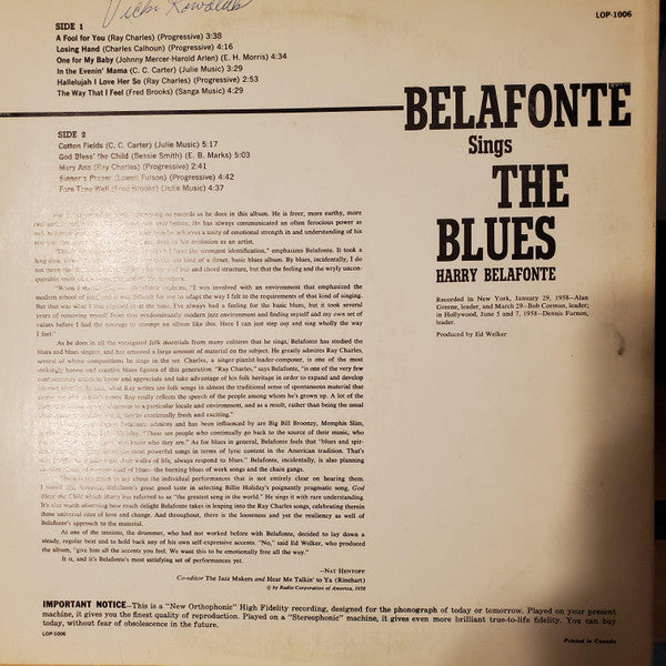 Harry Belafonte - Belafonte Sings The Blues - 1958