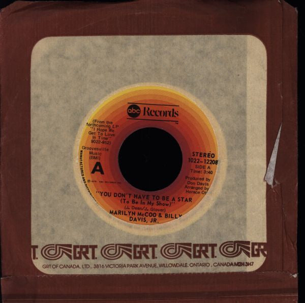 Marilyn McCoo & Billy Davis Jr. - You Don't Have To Be A Star (To Be In My Show) / We've Got To Get It On Again - 1976