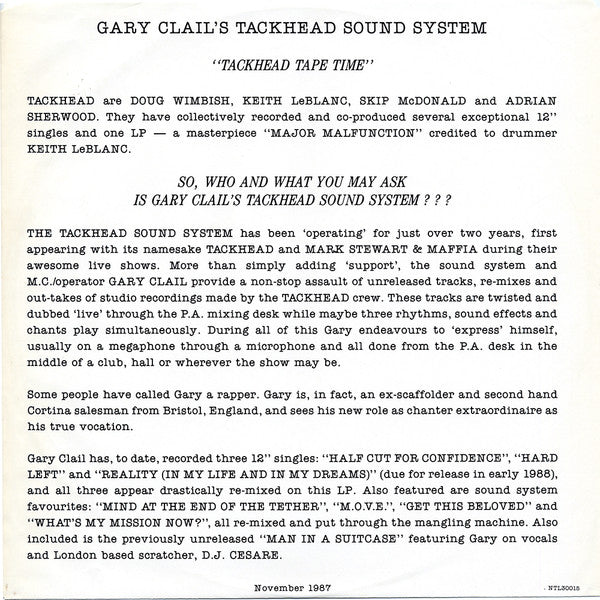 Gary Clail's Tackhead Sound System - Tackhead Tape Time - 1987