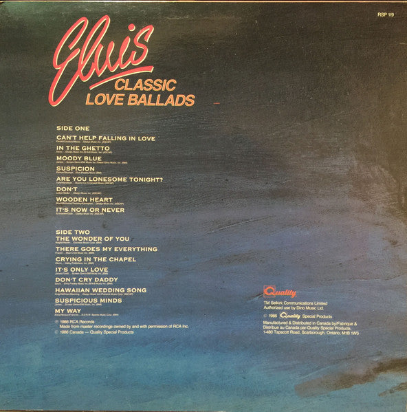 Elvis Presley - Classic Love Ballads - 1986