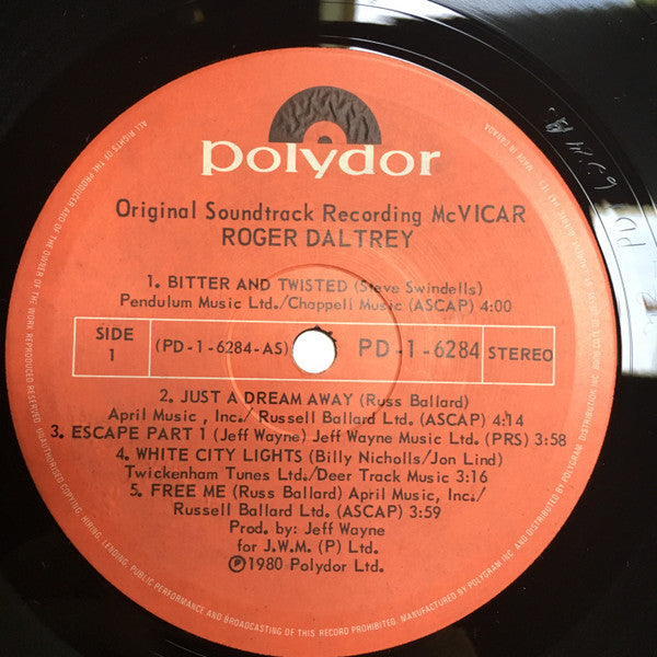 Roger Daltrey - McVicar (Original Soundtrack Recording) Vinyl Record