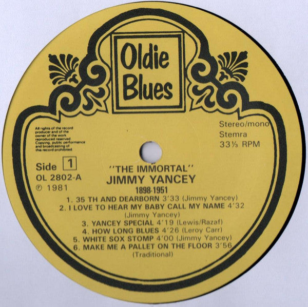 Jimmy Yancey - "The Immortal" Jimmy Yancey 1898-1951 Vinyl Record