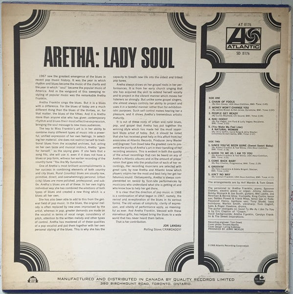 Aretha Franklin - Lady Soul Vinyl Record