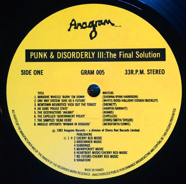 Various - Punk And Disorderly III - The Final Solution - 1983