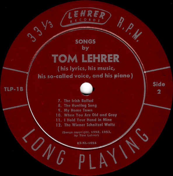 Tom Lehrer - Songs By Tom Lehrer Vinyl Record