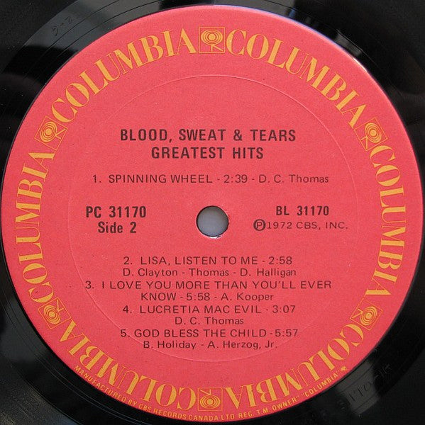 Blood, Sweat And Tears - Blood, Sweat And Tears Greatest Hits Vinyl Record