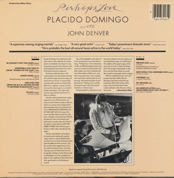 Placido Domingo With John Denver - Perhaps Love - 1981
