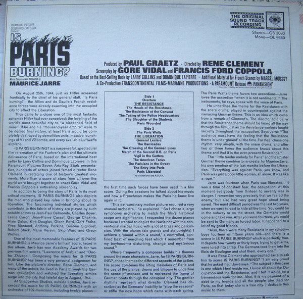 Maurice Jarre - Is Paris Burning? (The Original Sound Track Recording) - 1966