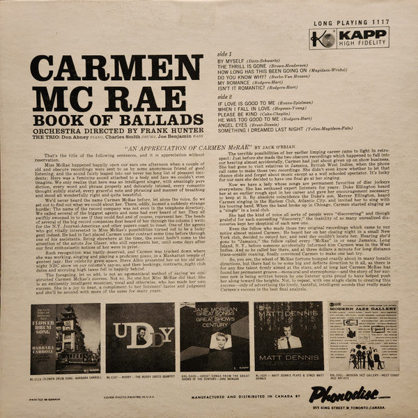 Carmen McRae - Book Of Ballads