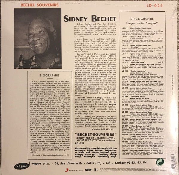 Sidney Bechet - Bechet Souvenirs Vinyl Record