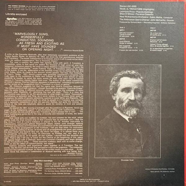 Giuseppe Verdi, Leontyne Price, Placido Domingo, Sherrill Milnes, Fiorenza Cossotto, Zubin Mehta - Il Trovatore Highlights - 1970