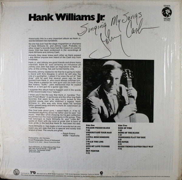 Hank Williams, Jr. - Singing My Songs (Johnny Cash) Vinyl Record