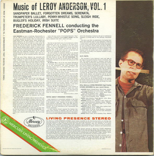 Leroy Anderson,Frederick Fennell,Eastman-Rochester Pops Orchestra - , ,  The Music Of Leroy Anderson Vol. 1 Vinyl Record