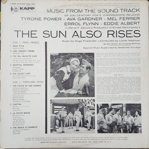 Hugo Friedhofer And Lionel Newman - The Sun Also Rises (Music From The Sound Track) - 1957