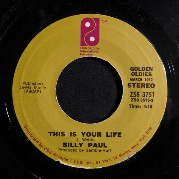 Billy Paul - This Is Your Life / Me And Mrs. Jones Vinyl Record